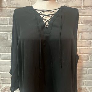 Elegant Black Lace-Up Blouse